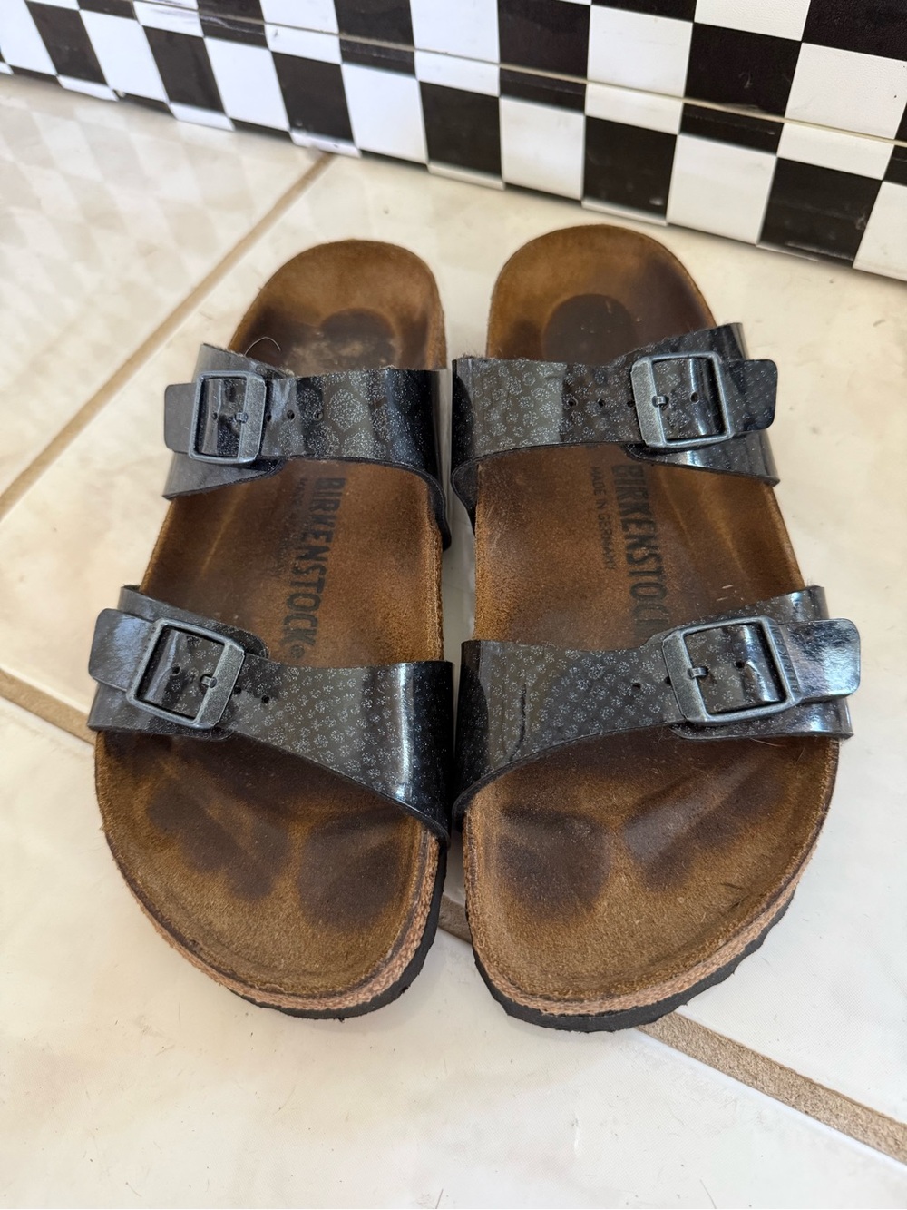 Birkenstock Sydney Burko Flor Black Double Strap Women's Sandals